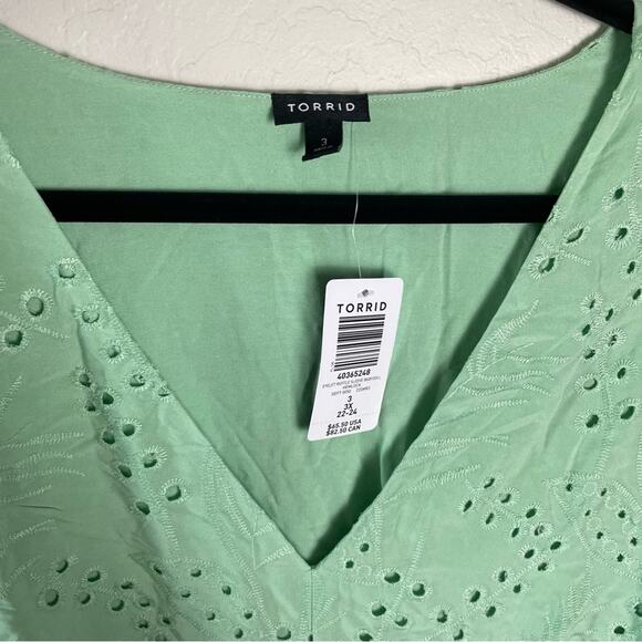 Torrid Green Eyelet Ruffle Sleeve Babydoll Top 3X NWT 40365248 Mint Green - Picture 5 of 12
